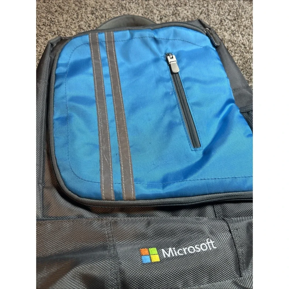 Microsoft Padded Laptop Backpack Strap Multiple Pockets Zip Blue Gray 18